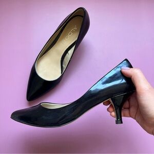 Aldo Pointy Toed Shiny Black Genuine Leather Heels